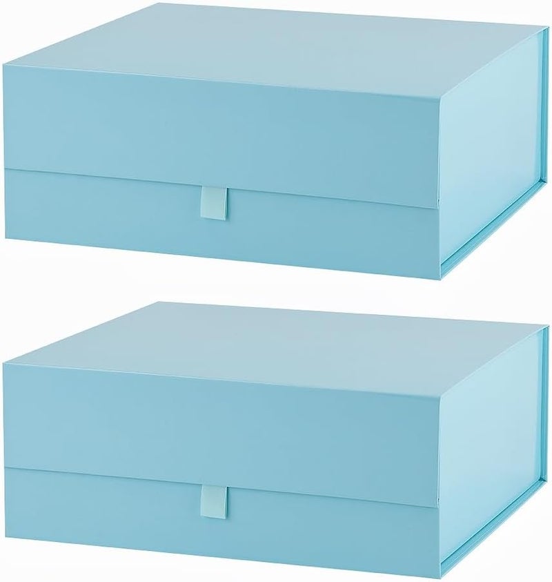 PLINJOY 2 Pcs Large Gift Box 13.5x11.8x4.7 Inches, Blue Gift Boxes for Presents with Magnetic Closure Lid, Luxury Gift Box Rectangle Collapsible Boxes for Gift Packaging - Image 1